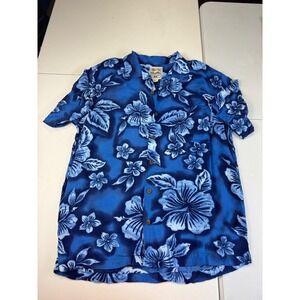 Mens Hawaiian Shirt Steve & Barrys Classic Blue Floral Print Short Sleeve